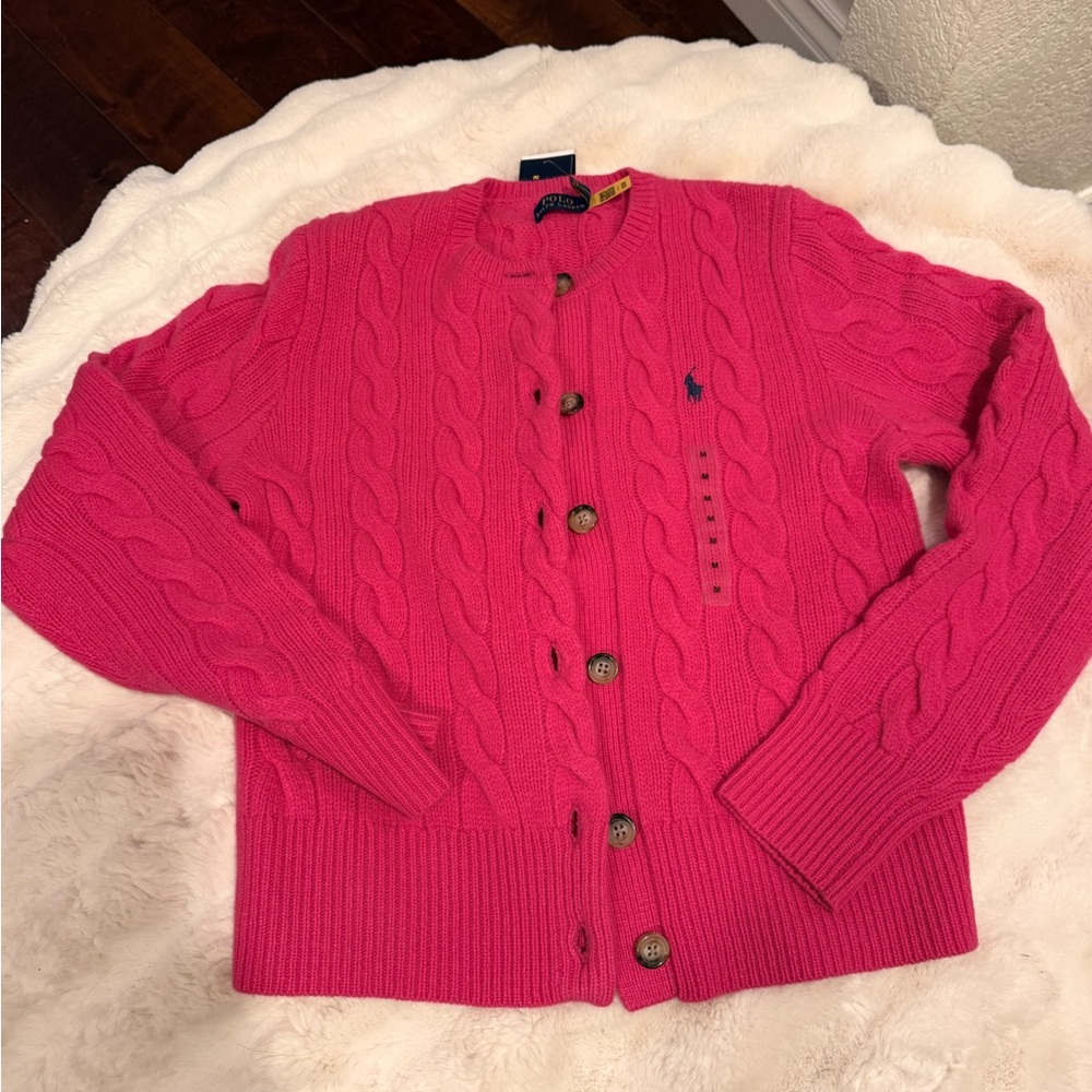 Polo Ralph Lauren Cable-Knit Wool-Cashmere Cardigan in pink